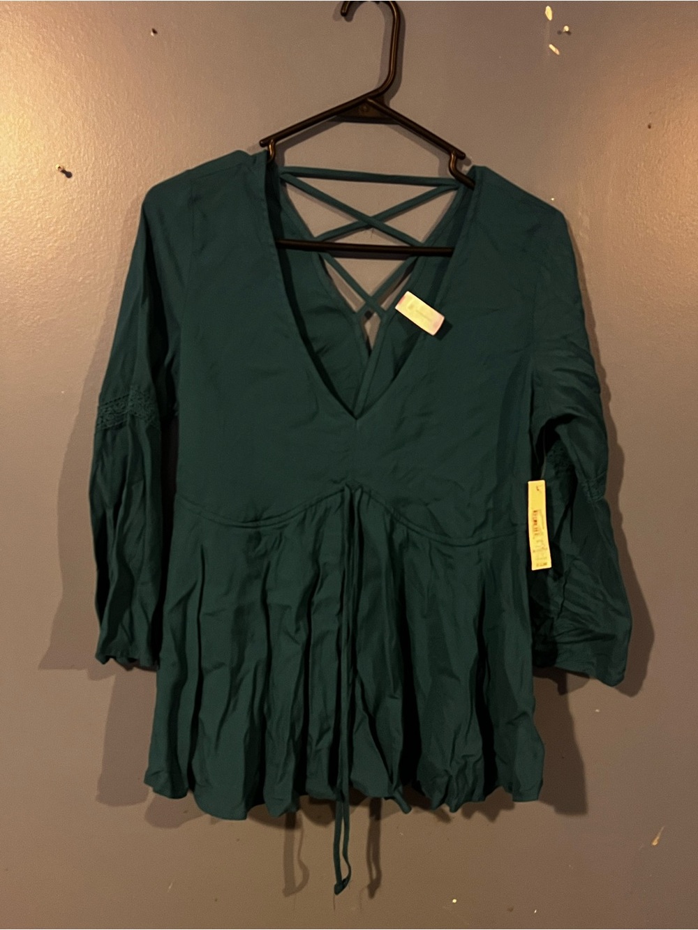 No Boundaries Teal Crisscross V-Neck Peasant Tunic